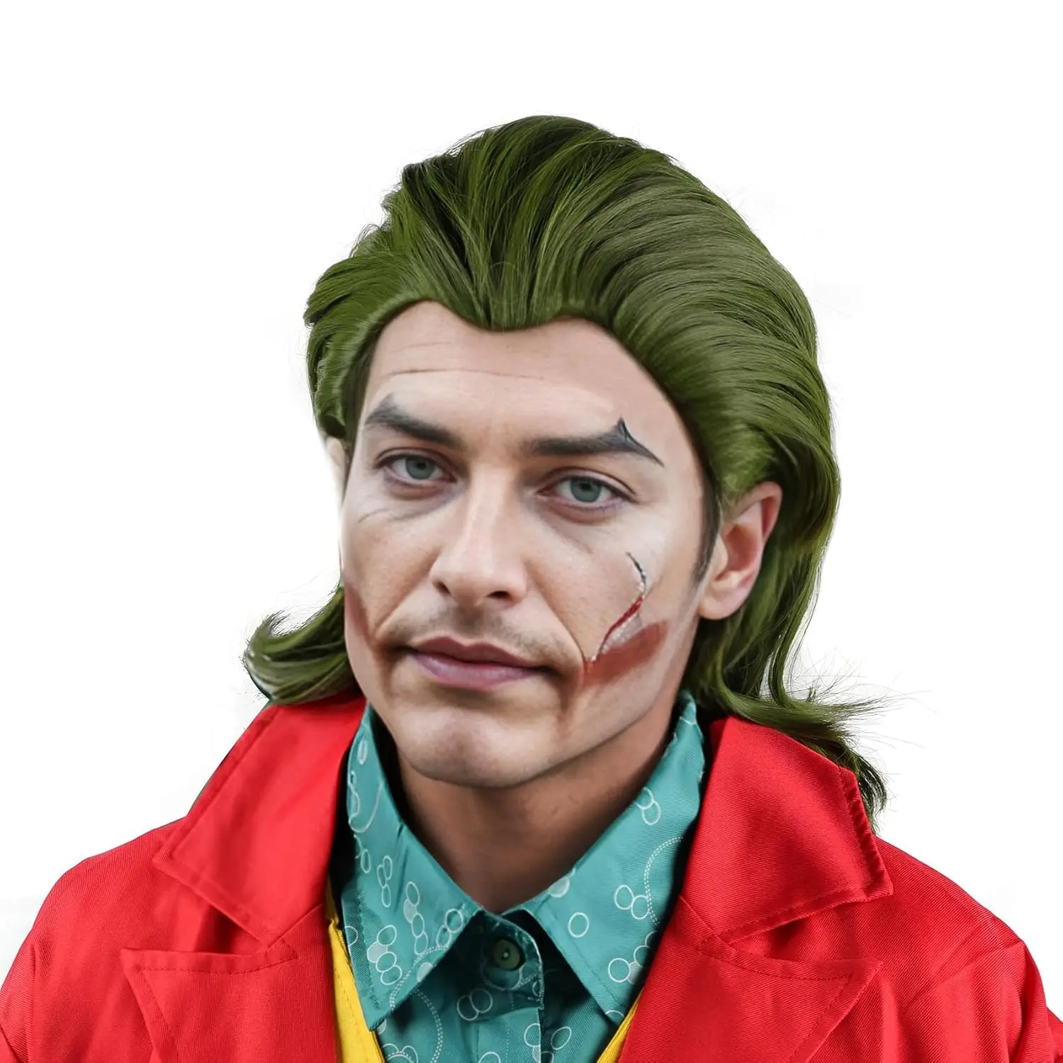 Peluca rizada corta verde de 14 "para hombre, peluca Joker, peluca ondulada sintética hasta los hombros, disfraz de Halloween y Navidad para cosplay
