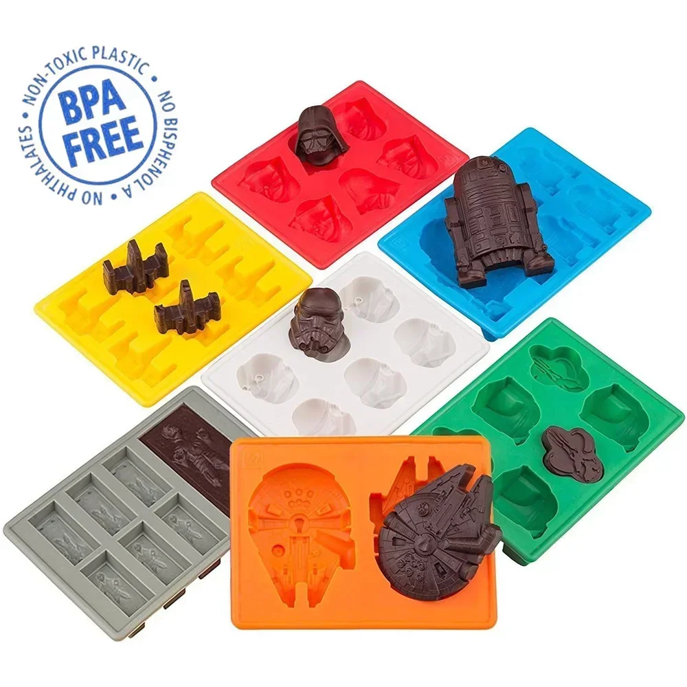 

Silicone Mold Set Ice Chocolate Candy Molds Cubes Stormtrooper Darth Vade Fighter Millennium Falcon Han Ice Cube Trays