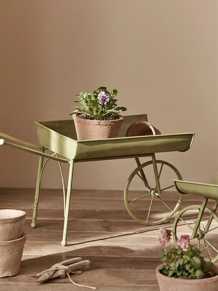 Vintage wrought iron cart balcony flower stand flower pot holder outdoor flower succulent garden grocery decorative vase