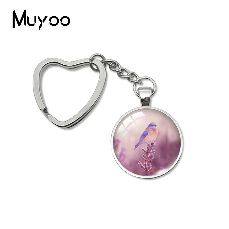 2023 New Lavender Blossom Heart Keychain Purple Flower Keychains Glass Dome Cabochon Jewelry Gifts Fans