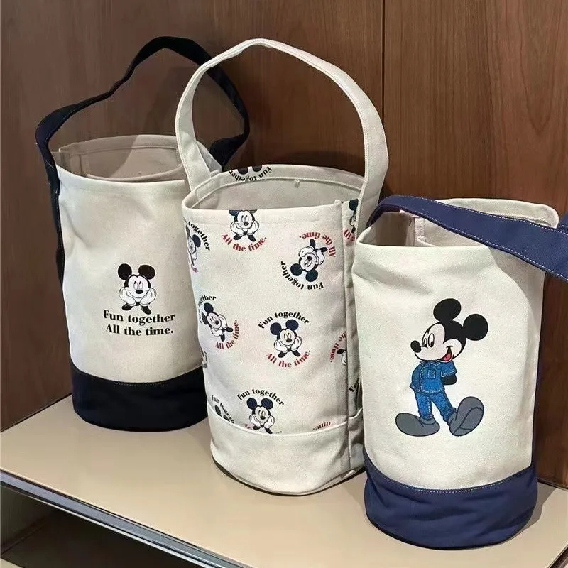 

Miniso for Disney Mickey Mouse Portable Handbag Canvas Cup Bag Cartoon Hand Carry Lunch Bag Out Handbag