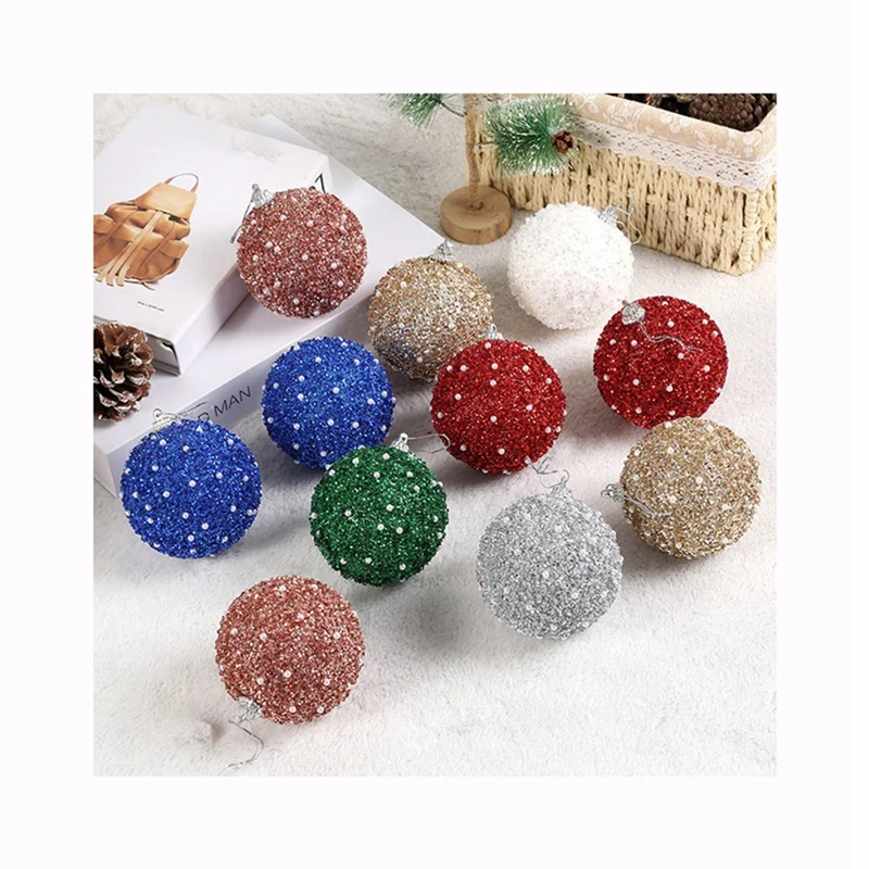 8Cm/6PCS Pearl Diamond Sequin Christmas Ball Case Home Store Holiday Party Pendants Christmas Tree Hanging Decoration