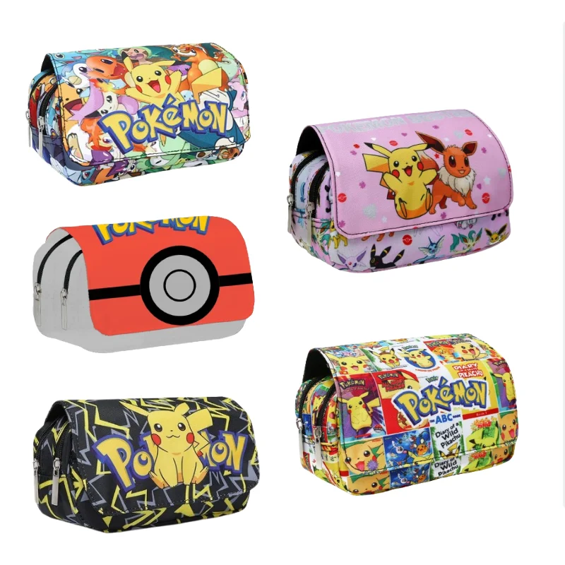 Pokemon Cartoon Large Capacity Pencil Case Pikachu Pen Bag Fully Printed Flap Stationery Box Cute Anime Bags Students Supply