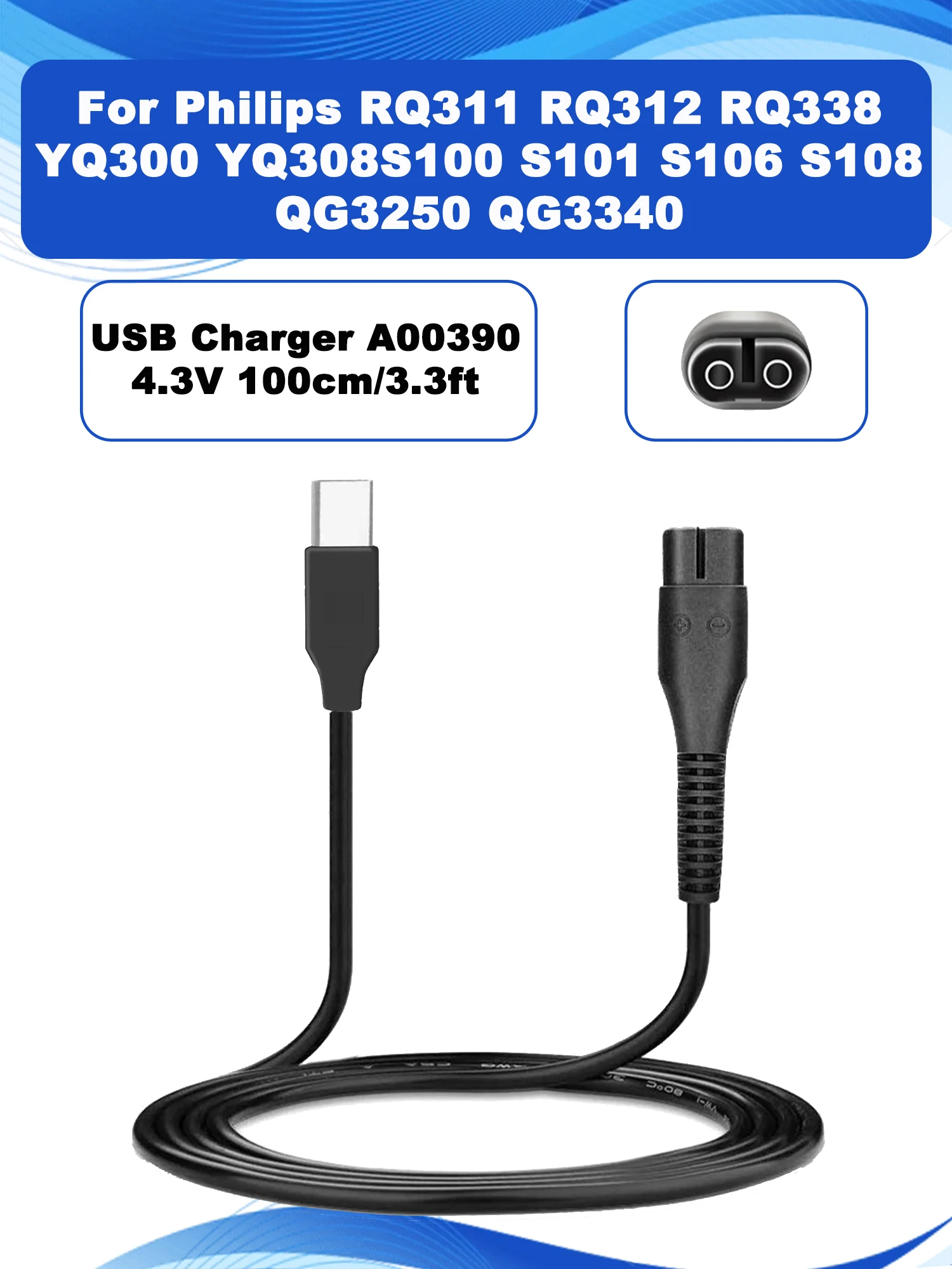 4.3V USB Type-C Charger A00390 Cable For Philips OneBlade QP2520/21/23/72/10/11/33/3340 MG3740 RQ310 320 330 338 350 Shaver