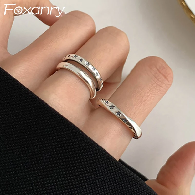 FOXANRY מינימליסטי חותמת כוכבים טבעות לנשים חדש אופנה Creative סדיר גיאומטרי בעבודת יד מסיבת תכשיטי מתנות