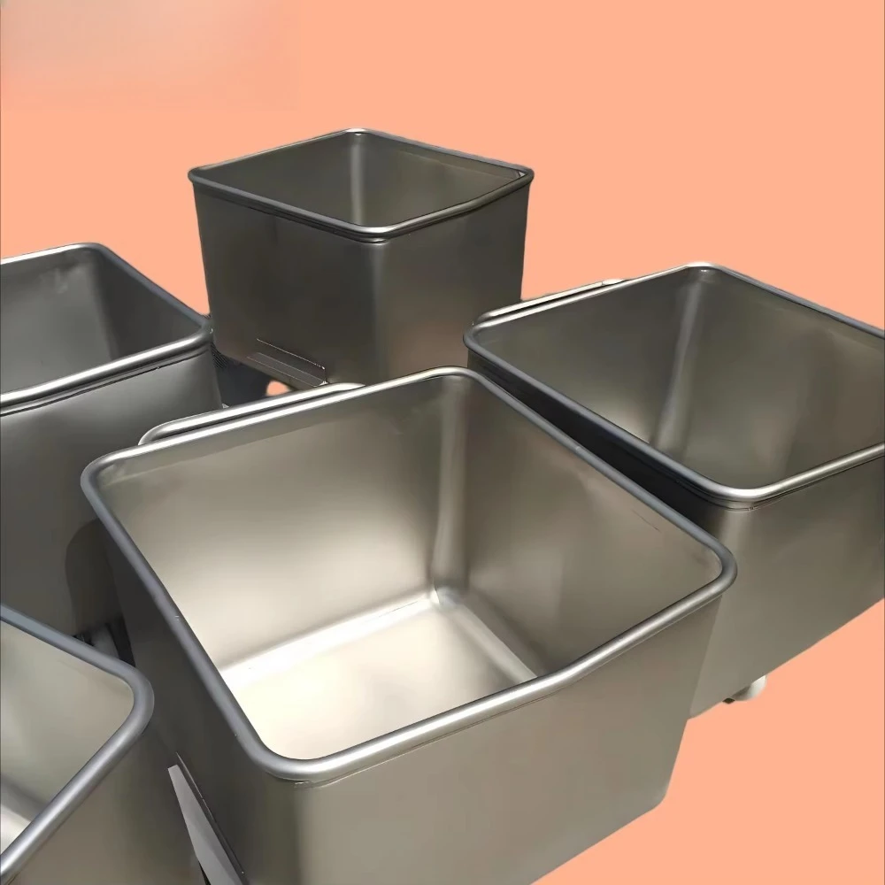 Stainless steel 200L industrial material cart Food grade meat grinder with lid Meat transportation cart Frozen meat cutter