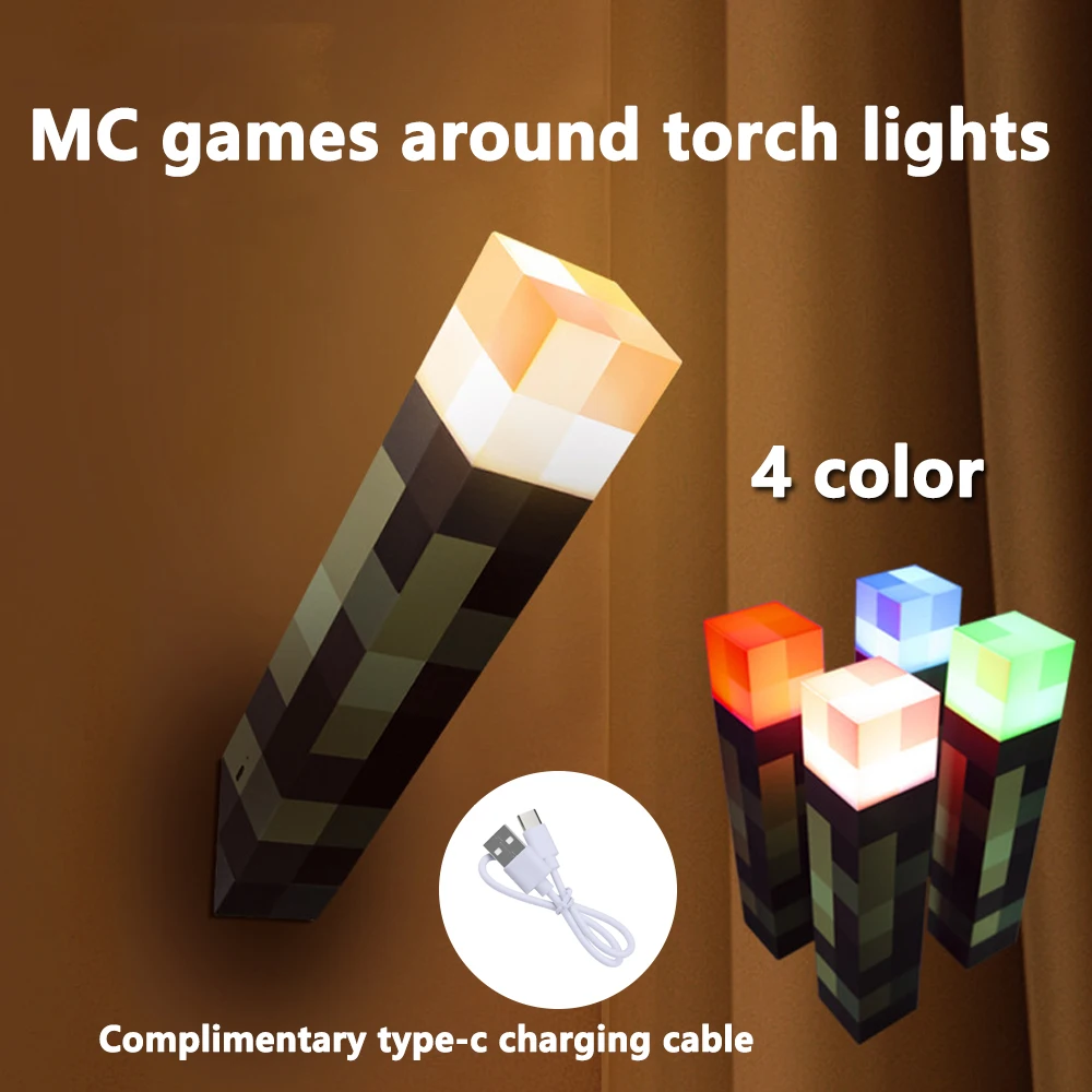 

MC игровой фонарик Brownstone USB светодиодный ночник перезаряжаемая настольная лампа для украшения спальни подарочная лампа для детей прикроватная лампа