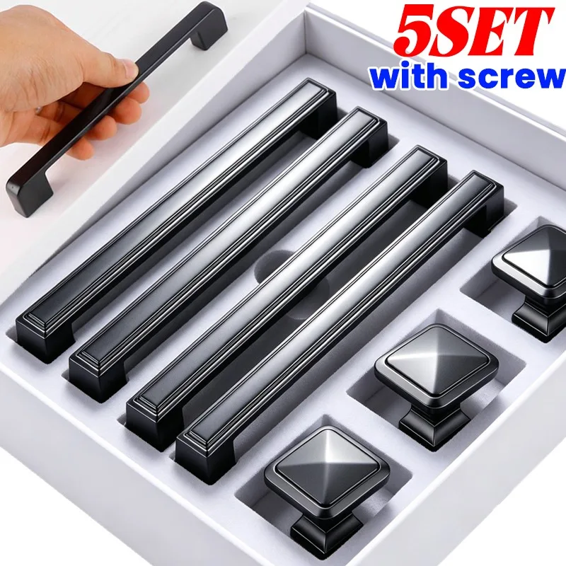 Black Cabinet Handles Drawer Pulls Furniture Cabinet Handles Knobs with Mounting Screws for Kitchen Door Knobs Cupboard Wardrobe