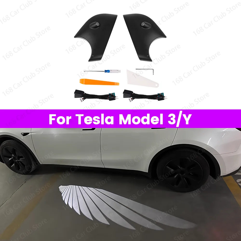 Angel Wings Of Light At The Bottom Of The Car For Tesla Model Y 3 LED Light Wing Carpet Projection Light Door Decoration Light