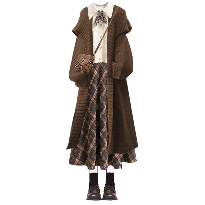 Inverno de malha cardigan camisola interna magro saia atarracado conjunto de peça t facionable outerwear cintura alta midi saia