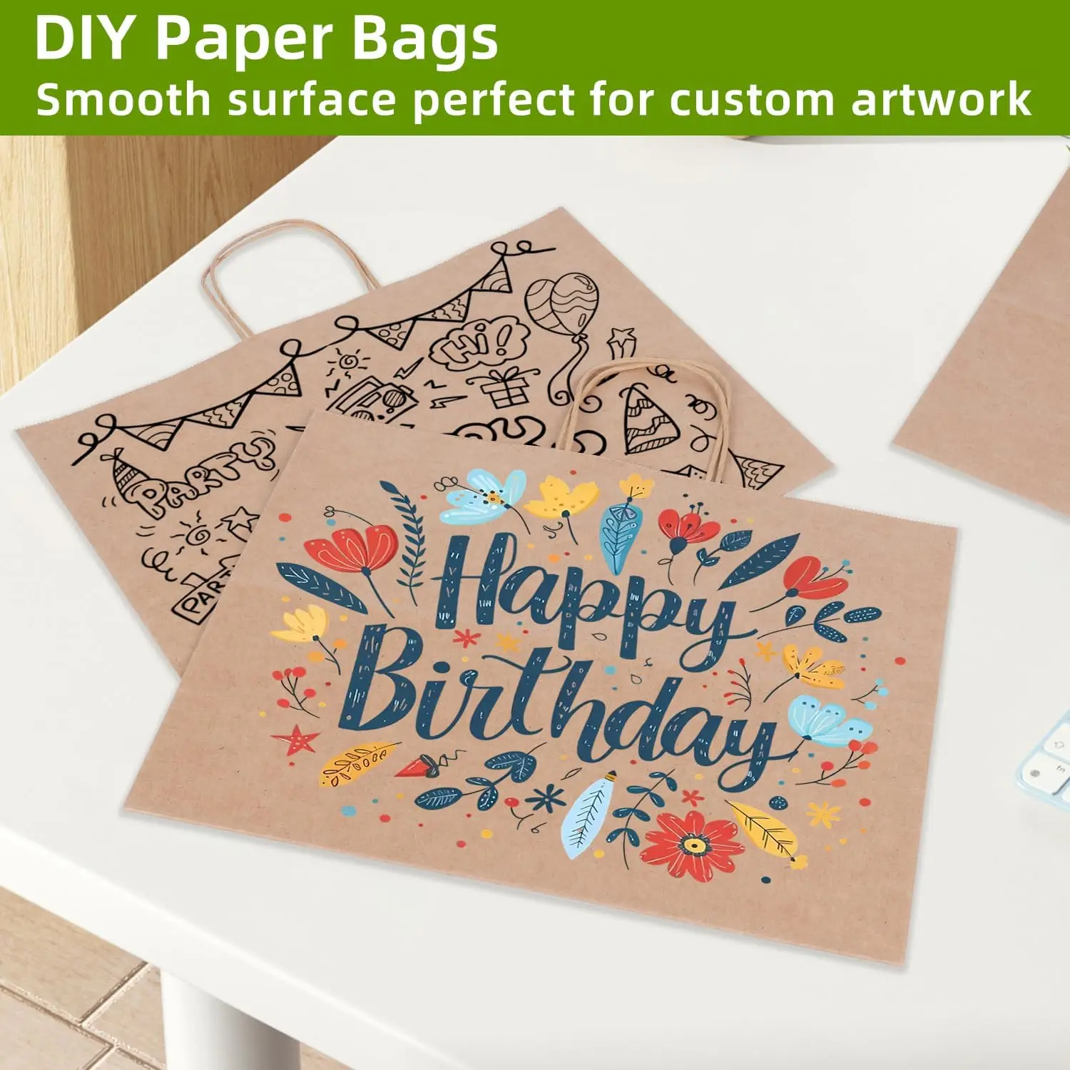 Papier-Einkaufstasche mit Griff, robuste Kraftpapier-Tasche zum Einkaufen, für den Einzelhandel, zum Mitnehmen und zum Tragen, 10er-Set – Detail 4