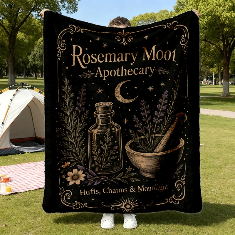 Rosemary Moon Apothecary Flannel Throw, Halloween Cozy Blanket, Witchy Herb Warm Blanket, Botanical Apothecary Comfy Bla