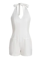 Women's Halter Neck Romper White V Neck Sleeveless Elegant Spring Summer Party Casual Vacation One Piece Playsuit - Image 6