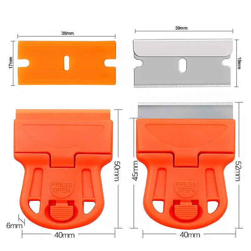 Single Double Edge Scraper Remover Tool with 20PCS Razor Blades for Labels Stickers Decals Removal Tint Vinyl E49