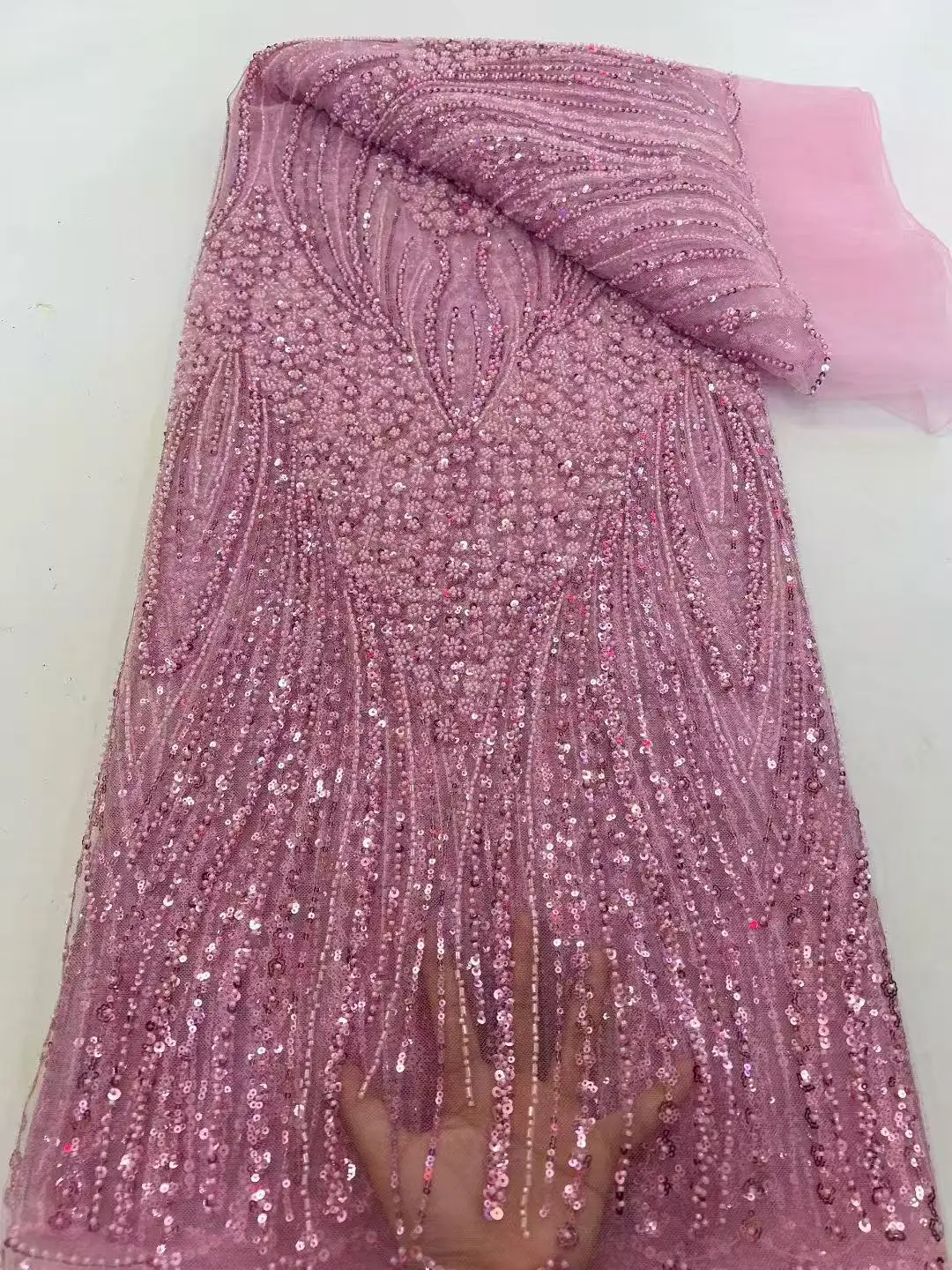 

African Sequins Lace Fabric Beaded Mesh Luxury nigerian Embroidery for Wedding Dresses And Women's Clothing 2026 Hot Sale