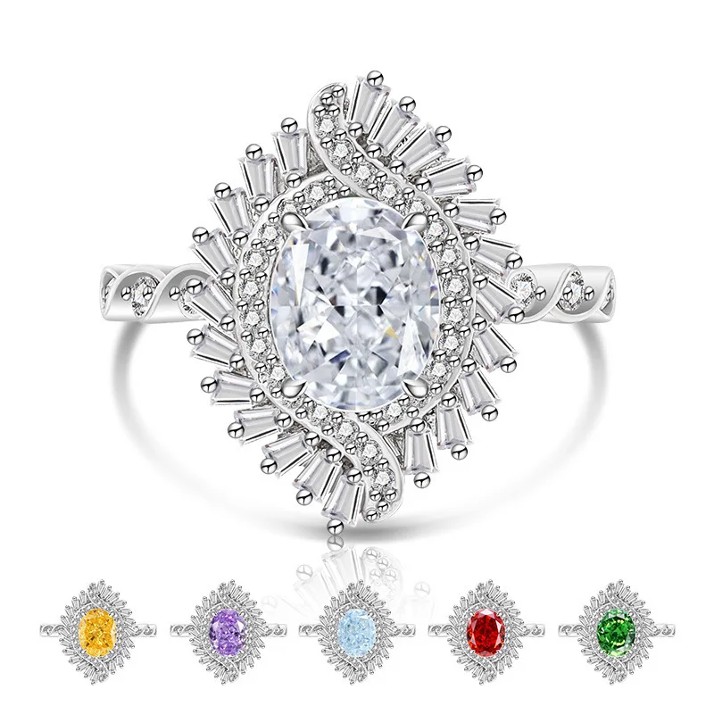 

925 Sterling Silver Ice Flower Cut Pigeon Egg Fire High Carbon Diamond Women's Ring, Cold Wind Niche Senior Women OL