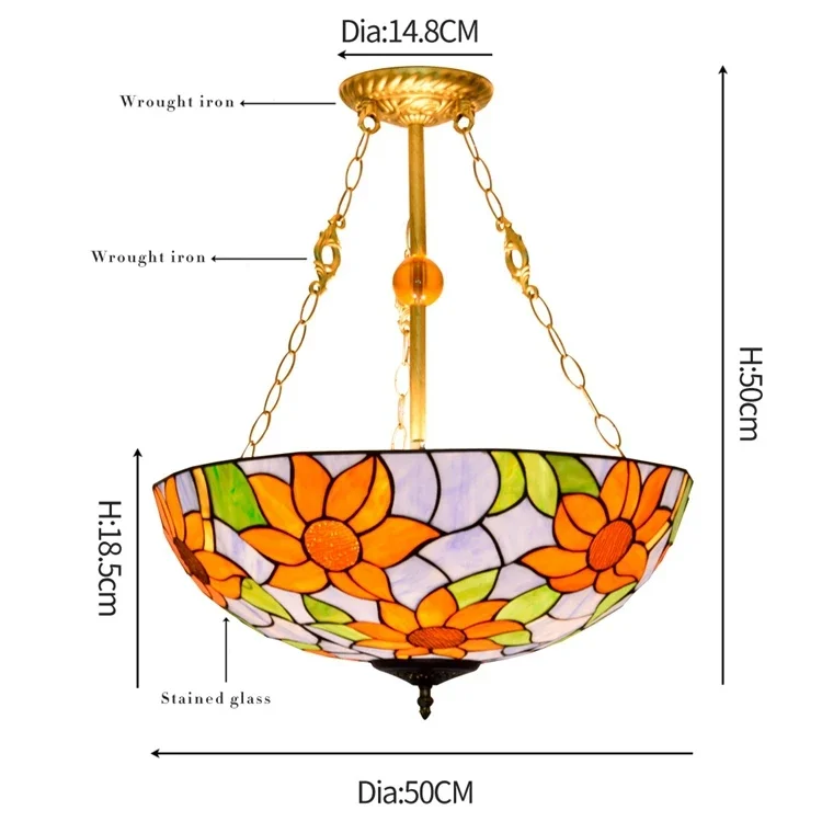 20 Inch Sunflower Tiffany Stained Glass Restaurant Nightclub Hanging Lamp Lighting Led Decorative Chandelier Upward Pendent Lamp