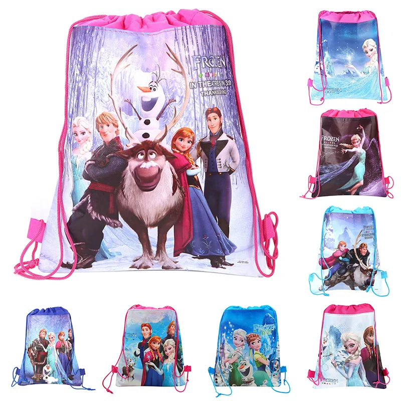 

Frozen Princess Cotton Drawstring Bag Elsa Non-woven Bundle Pocket Storage Travel Bag Storage Cloth Backpack Kids Party Gift