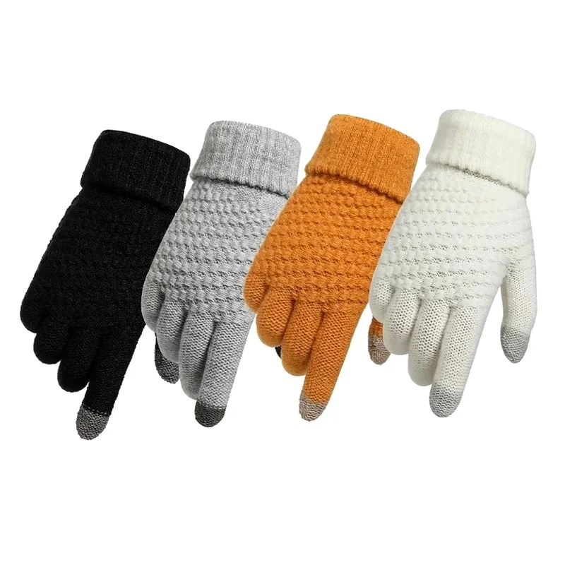 Guantes Female Mittens Gloves Glove Stretch Knit Windproof Warm Winter Wool Full Finger Crochet for Women Men