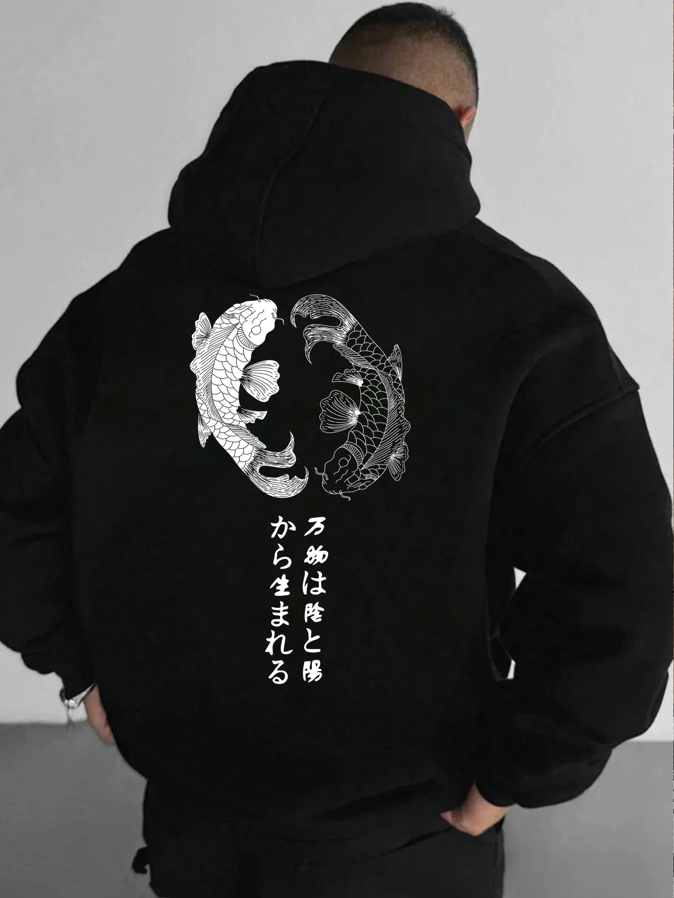 

Японская толстовка в стиле Харадзюку с принтом кои, модный свободный пуловер, теплый флисовый свитшот с длинным рукавом, унисекс, осенний винтажный худи