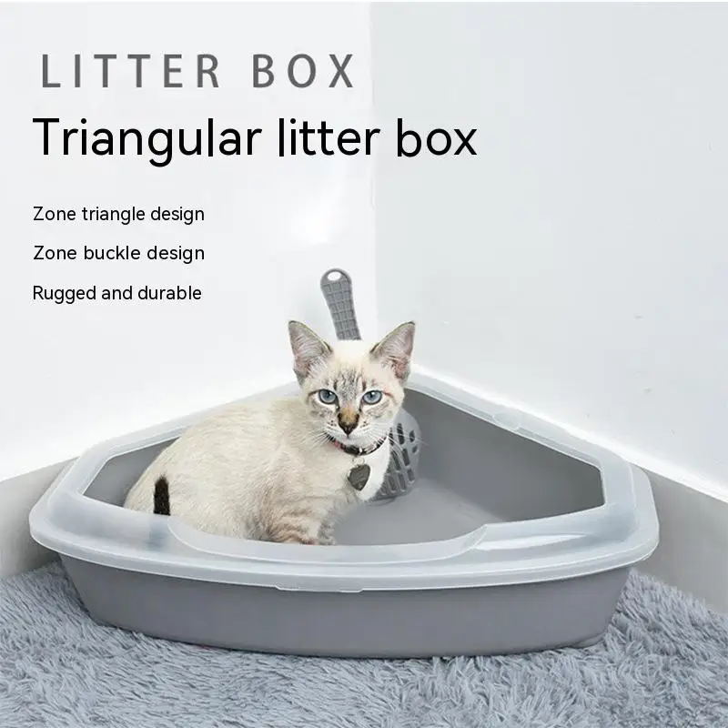 Litter Box, Triangle Litter Box, Semi-Enclosed Litter Box, Cat Cleaning Bathroom Sink, Splash Proof, Plastic Litter Comforter