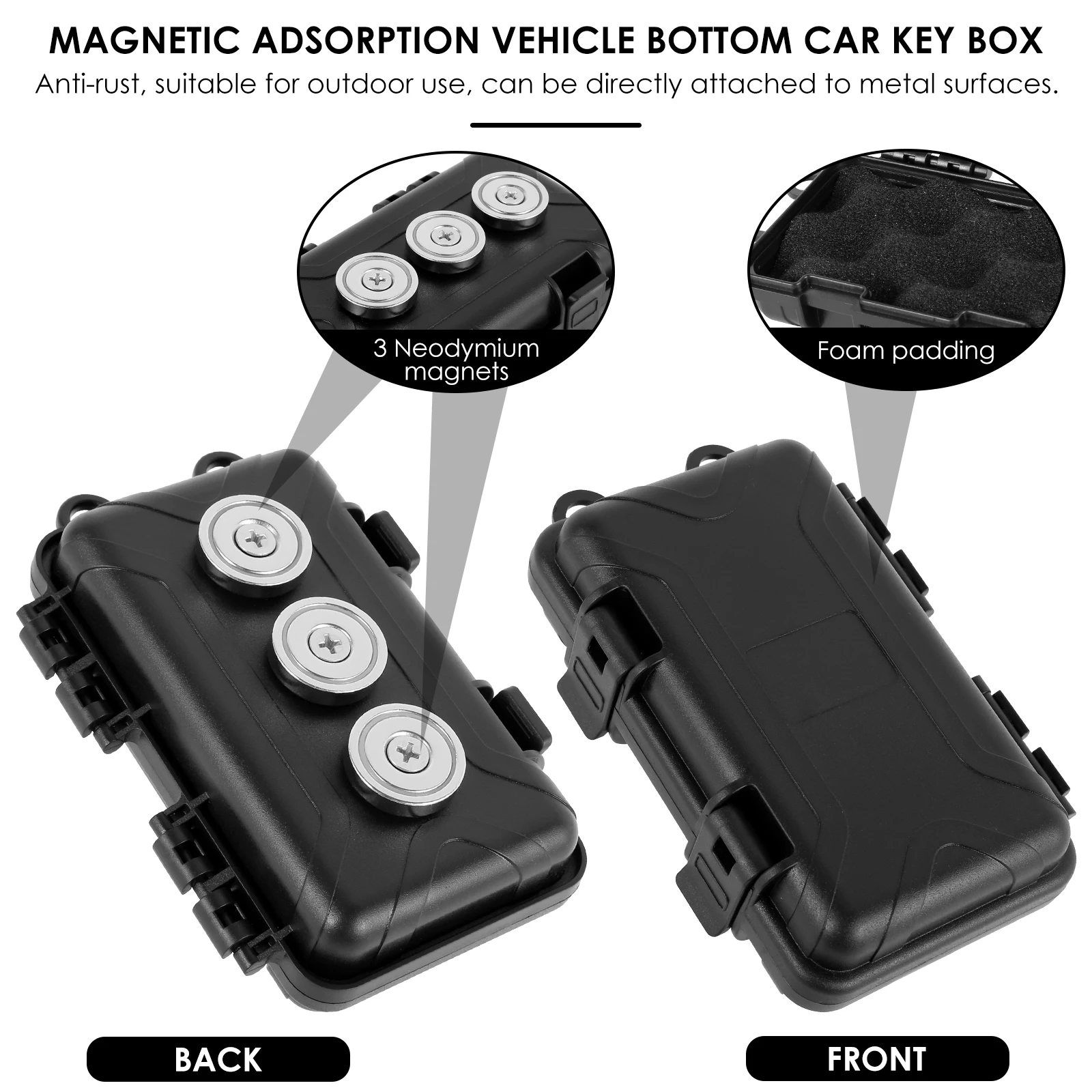 Magnetic Hide-A-Key Holder Waterproof Under Car Hide Key Box with Strong Magnets or Spare Keys & GPS Locator Storage Hide-A-Key