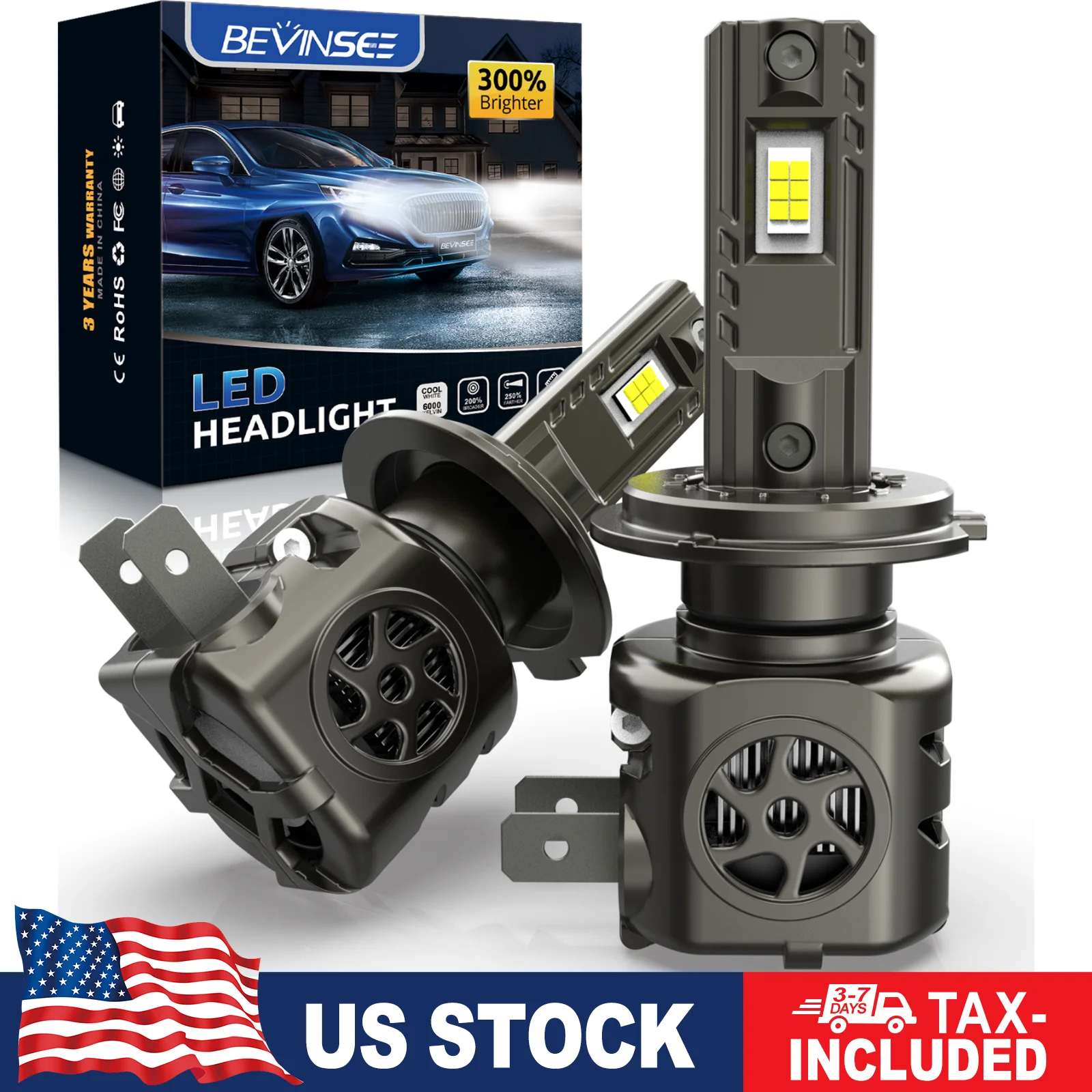 

BEVINSEE 2x H7 LED Headlamp for Vehicles 100W 15000LM High Bright Powerful H7 LED Car Headlight Bulbs CANBUS No Error 6000K 12V