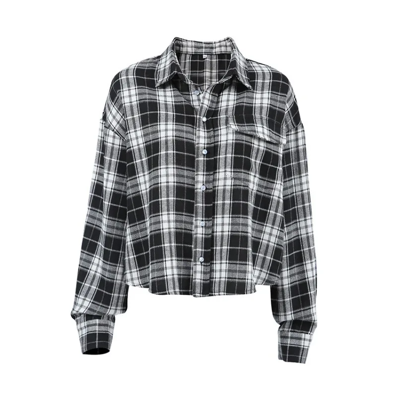 Women 2026 Spring Summer New Hot Selling Fashion Classic Versatile Black White Plaid Long Sleeve Shirt Jacket Trendy Chic Casual