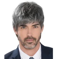 Cosplay Wig Men Fluffy Short Curly Hair Wig Head Set High Temperature Wire Rose Net Granny Gray Color Wig