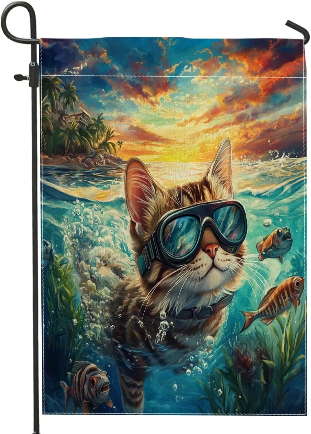 Bengal Cats Garden Flags 12x18 Inch Double Sided for Outside, Funny Coastal Beach Ocean Front Yard Small Canvas House Flags, AAS