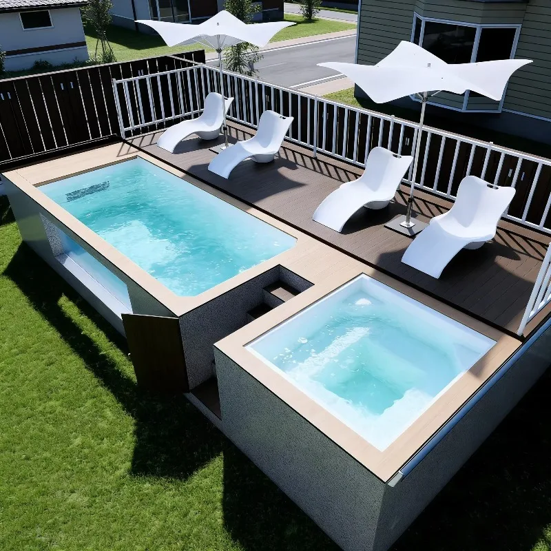 Integrated Deck Container Swimming Pool Matching Surrounding Terrace Deck Design Luxury Outdoor Above Ground Pool Villa Garden