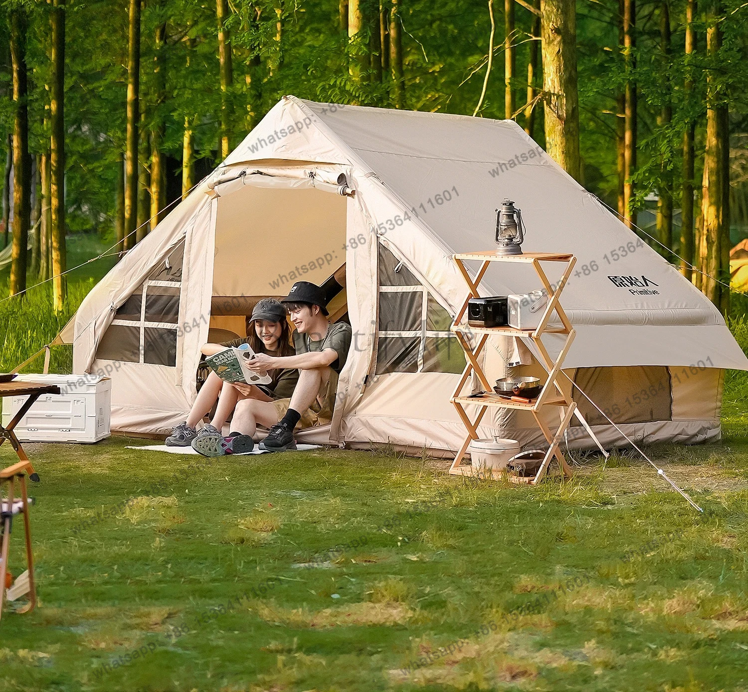 primitive man inflatable tent outdoor portable folding cotton camping rainproof thickened outdoor