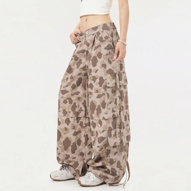OR FL American Retro Drooping Sensation 100 Cotton Women Camouflage Cargo Trousers Baggy Wide Leg Jazz Dance Pants Women's Y2k