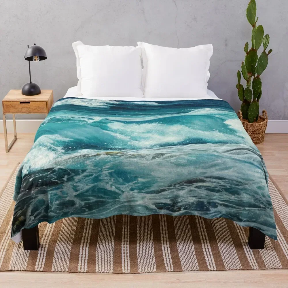 

Ocean wave oil painting Throw Blanket Warm Plush Fuzzy Blanket for Living Room