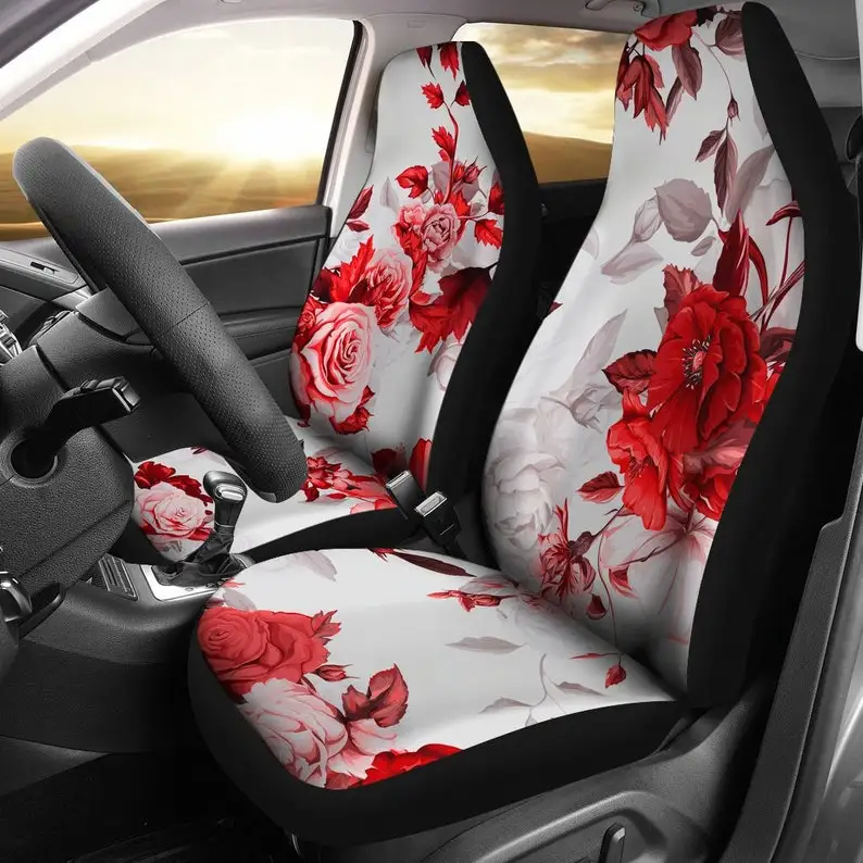 

Red Floral Car Seat Covers Pair, 2 Front Car Seat Covers, Seat Cover for Car, Car Seat Protector, Car Accessory, Floral, Flowers