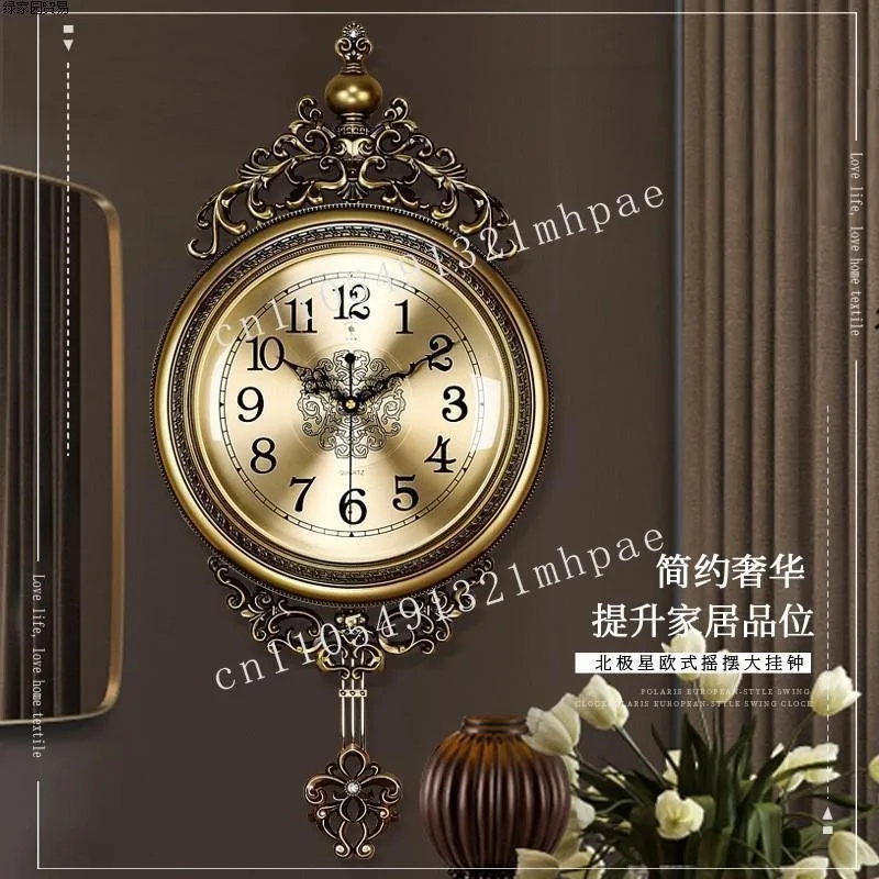 

Bedroom Living Room Wall Clock Personalized Fashion Mute Quartz Clock Metal Swing Decorative Clock Luxury European Style Crafts
