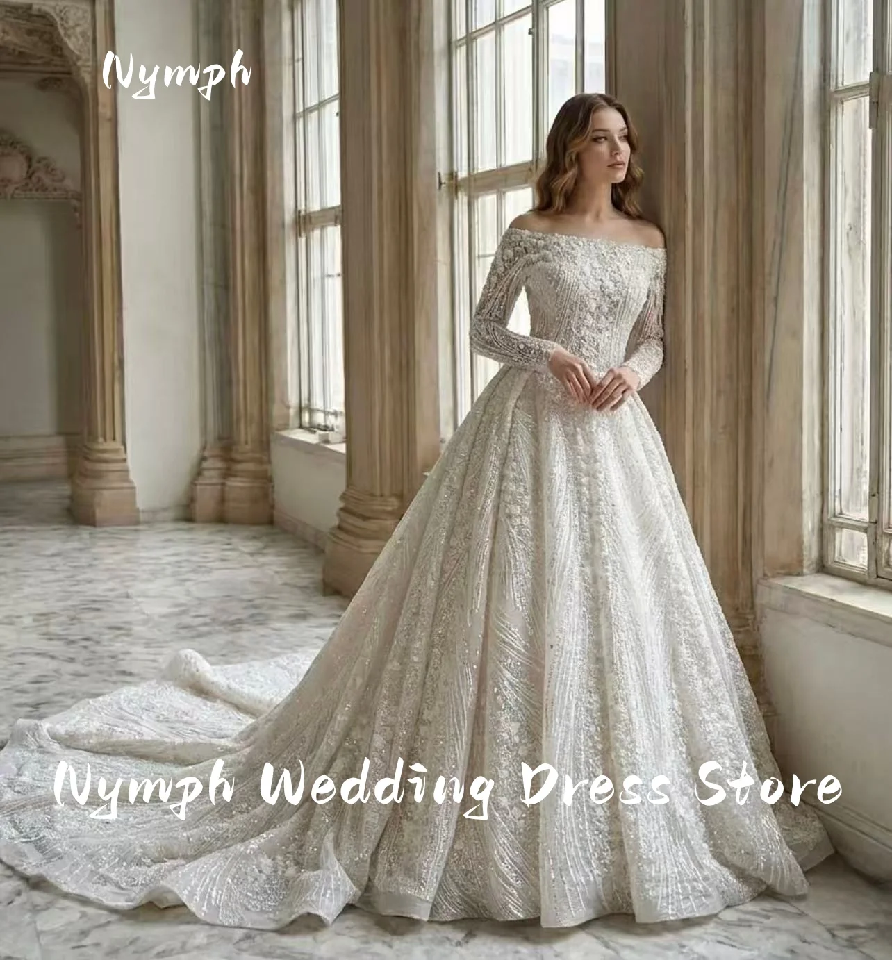 Customized Luxurious Wedding Dress Organza With Embroidery Bead Princess Ballgown Off The Shoulder Bride Dress Vestido De Novia