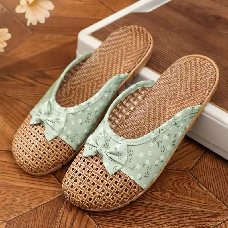 

Женские летние новые тапочки-баоту из ротанга, легкие, дышащие, с мягкой подошвой, нескользящие, домашние, бесшумные, для пола