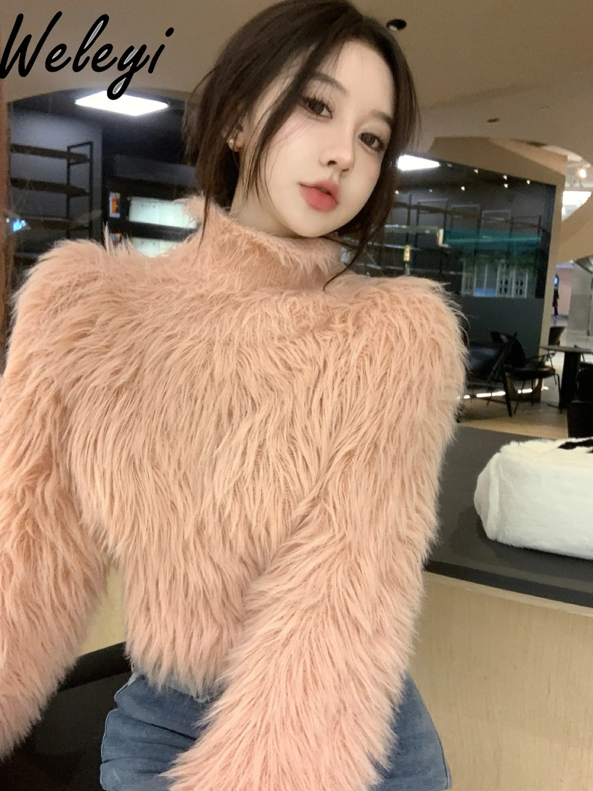 Women's Mink Velvet Thickened Turtleneck Sweater Autumn and Winter 2024 Woman Thicken Long Sleeve Knitted Fluffy Top Suéteres