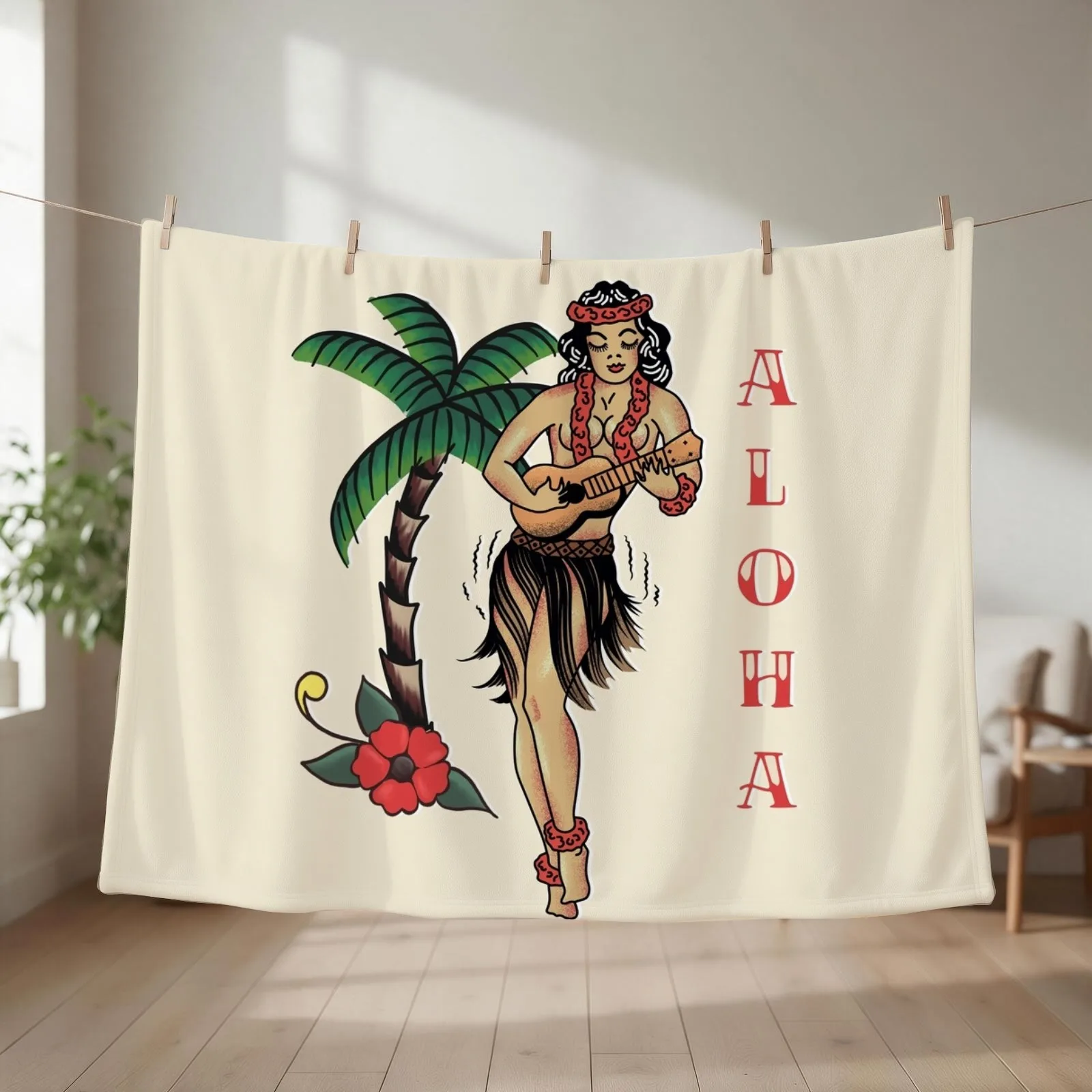 Jerry Style Traditional Aloha Hula Pinup Girl In Hawaii Throw Blanket Kid'S Giant Sofa Luxury Throw Multi-Purpose Blankets