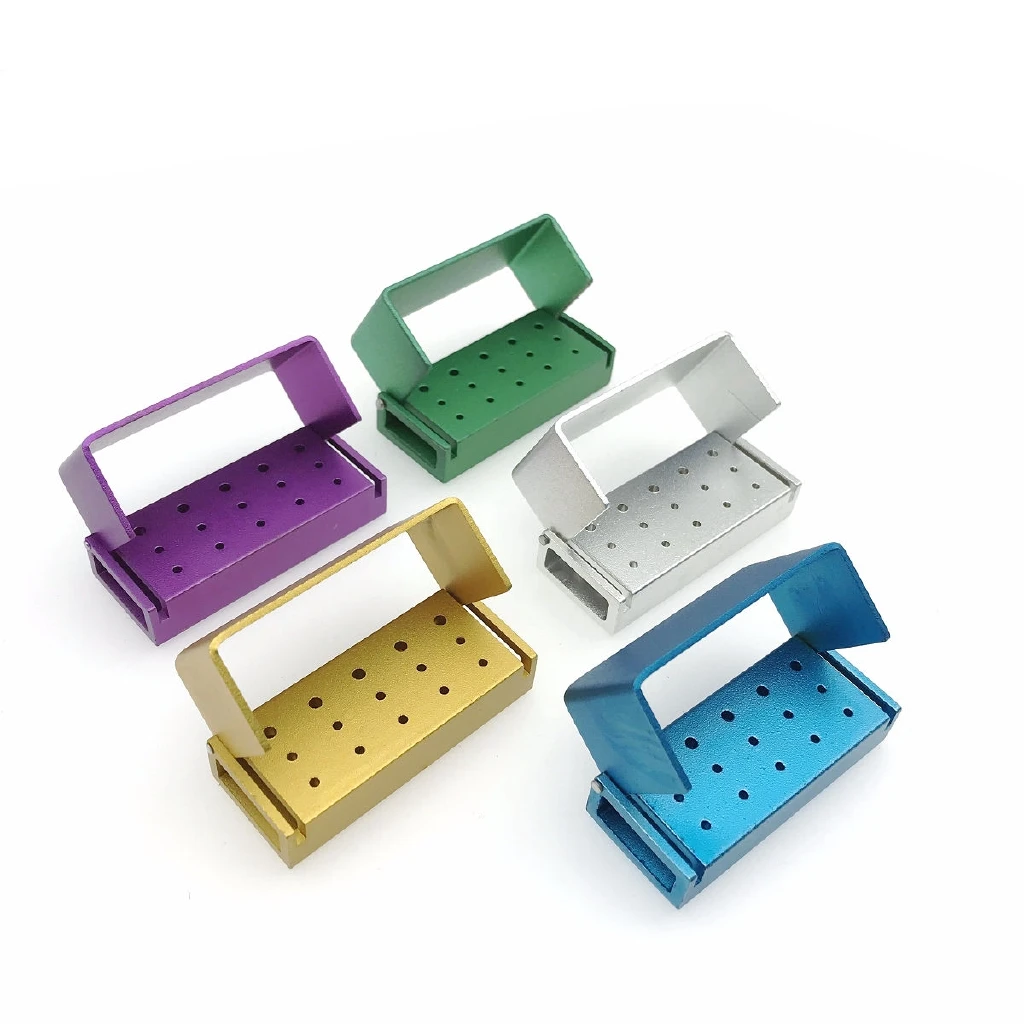10Pcs Dental Bur Burs Holder Block Disinfection Box Autoclave 15 Hole ALUMINIUM