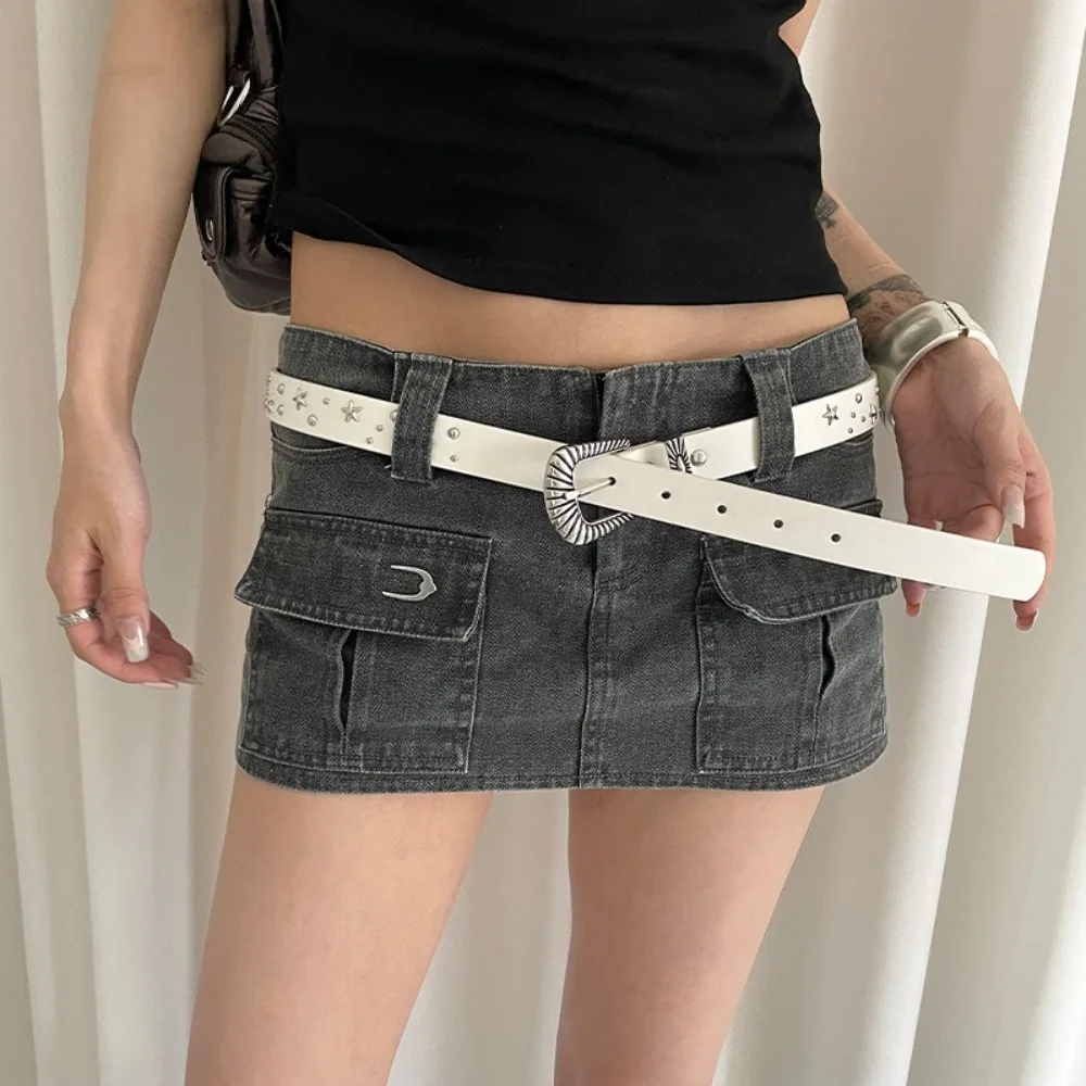 

Jeans Decor Star Rivet Waist Belt Punk Style Skirt Accessories Y2K Wide Belt Trouser Decoration American Style
