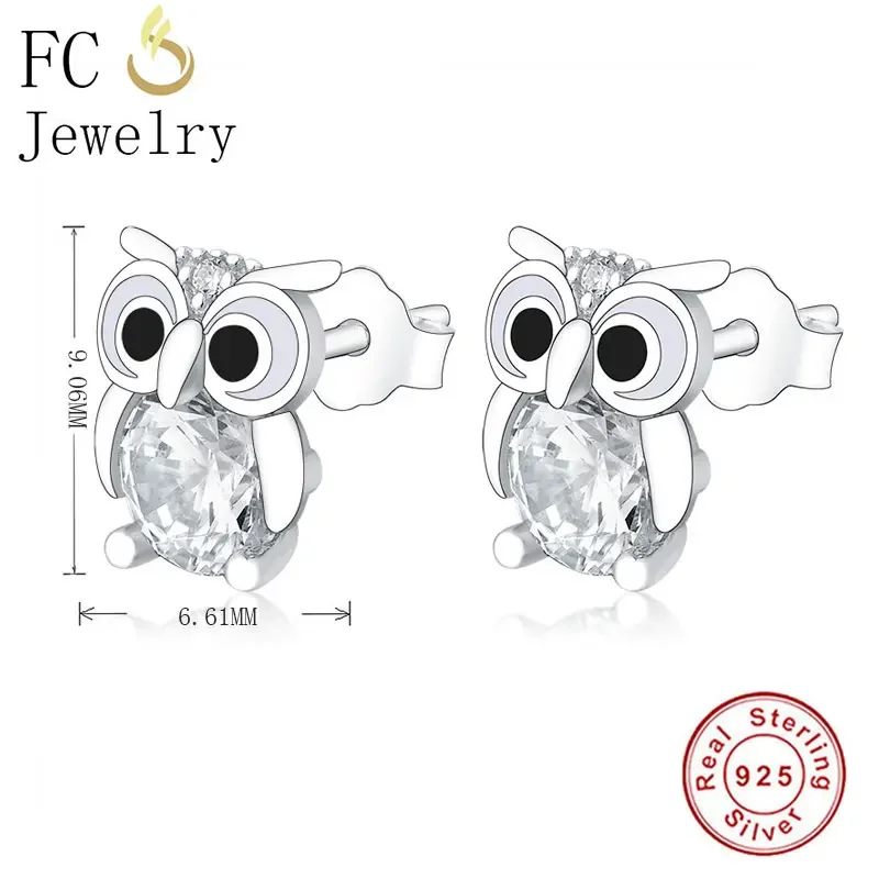 FC Jewelry 100% 925 Silver Owl Zirconia Enamel Black Eye Stud Earring For Women Piercing Pendientes Brinco Boucle D'oreille 2020 — zdjęcie 4