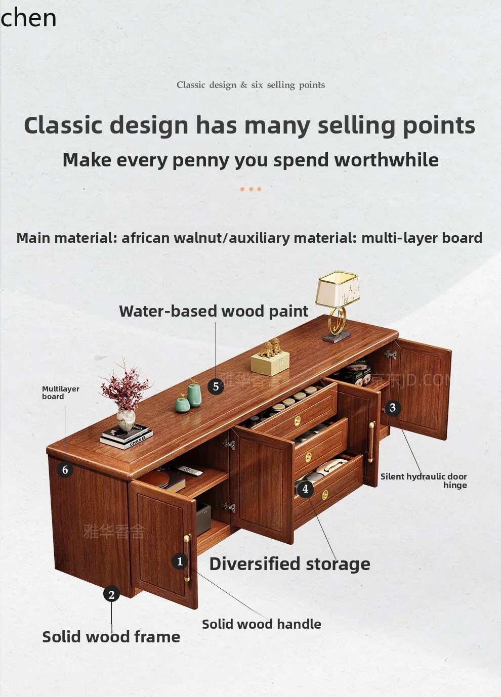 CZ Solid Wood TV Cabinet and Coffee Table Set Modern Living Room 2m Chinese Style Storage Cabinet Floor Cabinet