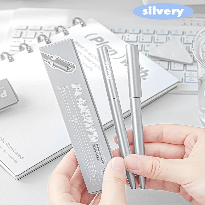 Planwith أقلام جل معدنية التجفيف السريع على نحو سلس 0.5 مللي متر قلم حبر أسود Ins قلم كربون دوار للرياح للوازم المدرسية للطلاب
