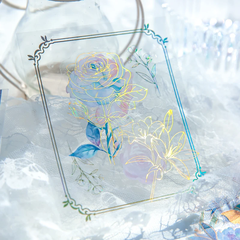 40 Sheets Fanhua Collection Sticker Pack Fresh Gold Stamped Flower Phone Case Card Card Base Decoration Decal 6 models