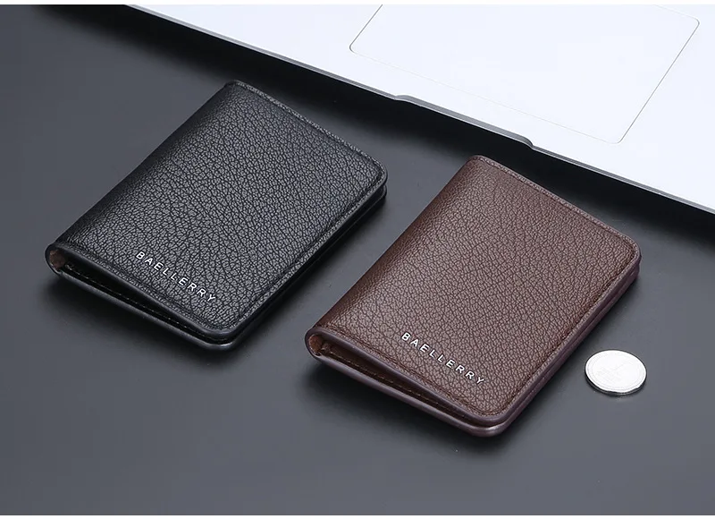 Baellerry Slim Compact Luxury Brand Wallet Men Soft Leather Credit Card Holders Wallet for Men Small ID Card Case Cardholder