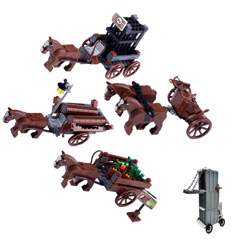 MOC Bricks Medieval Carriage Chariot Castle Royal Rome Spartacus City Farm Food Vegetable Toys for kids Gifts