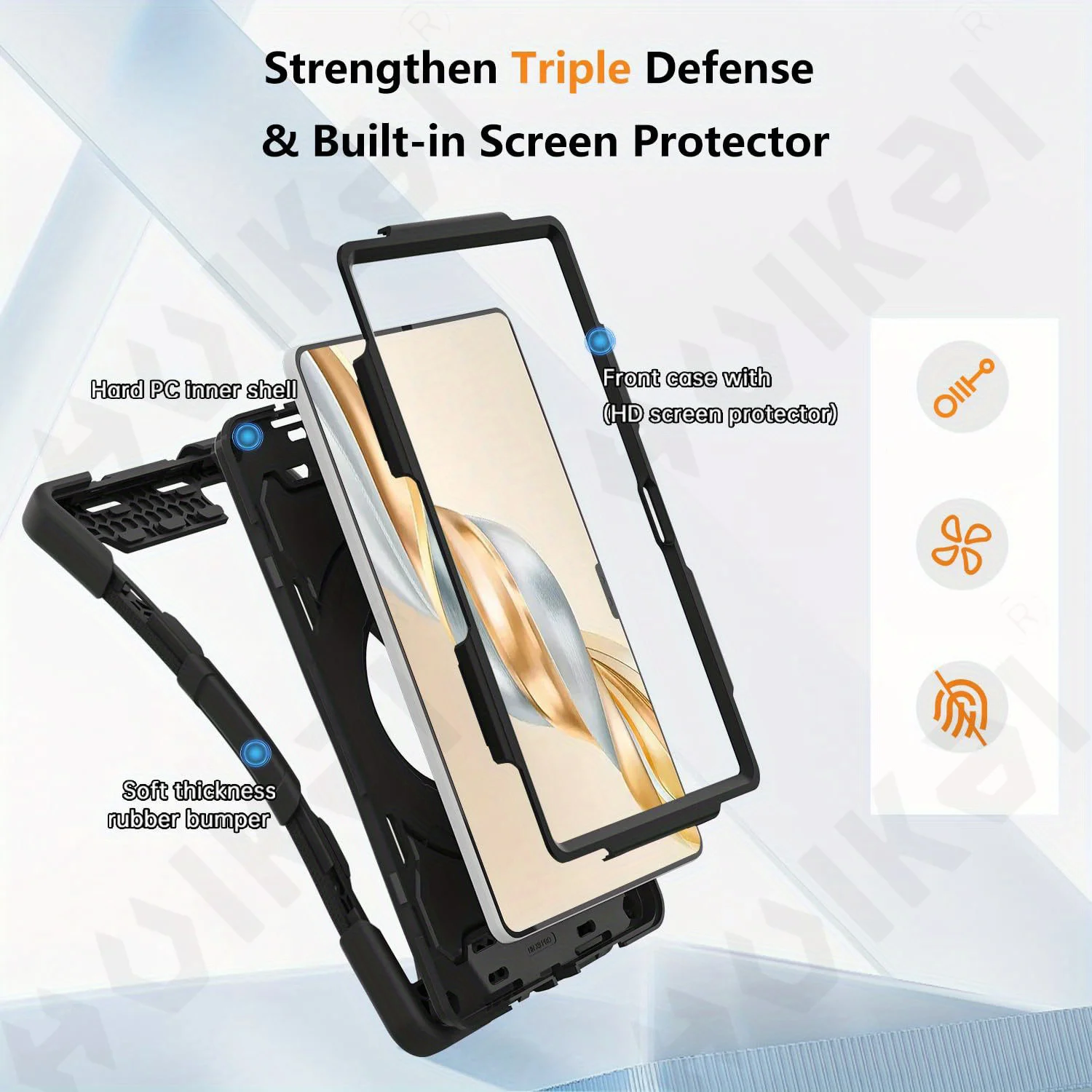 Case for Honor Pad X9a/X9 Pro 2026 2025 Tablet Heavy Duty Shockproof Protective Rotating Stand Hand Strap and Pen Holder Black