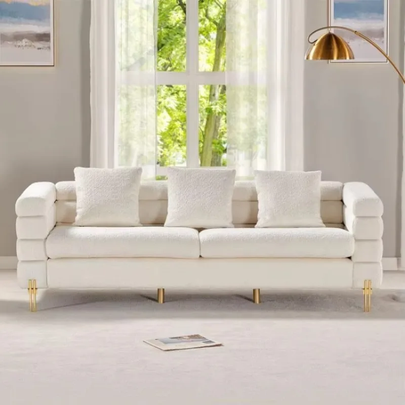 European Style Modern Lounge White Teddy Boucle Fabric Sofa Couch Set for Home Furniture Living Room Hotel Hall Villa Apartment